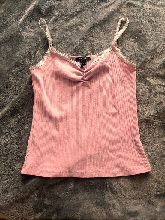 Forever 21 Tops - Forever 21 Light Pink Ribbed Lace-Trim Cami